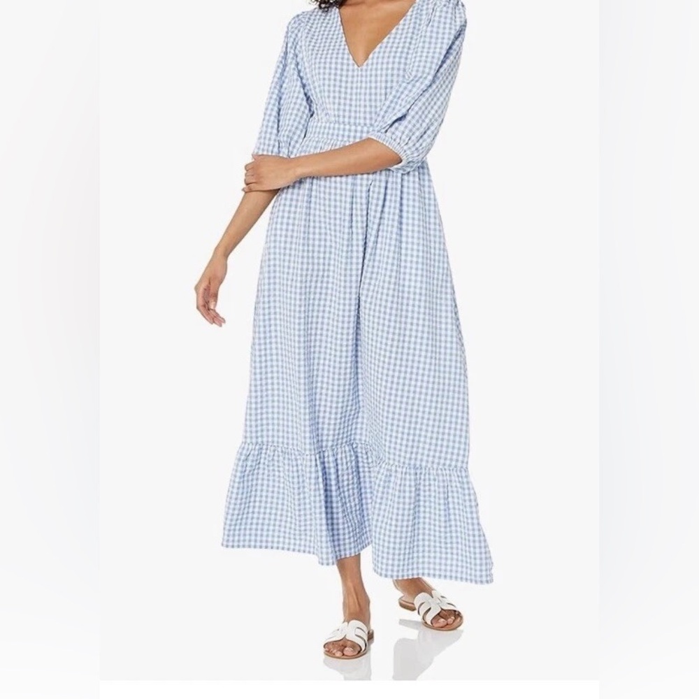 100% Cotton Blue Gingham Maxi Dress